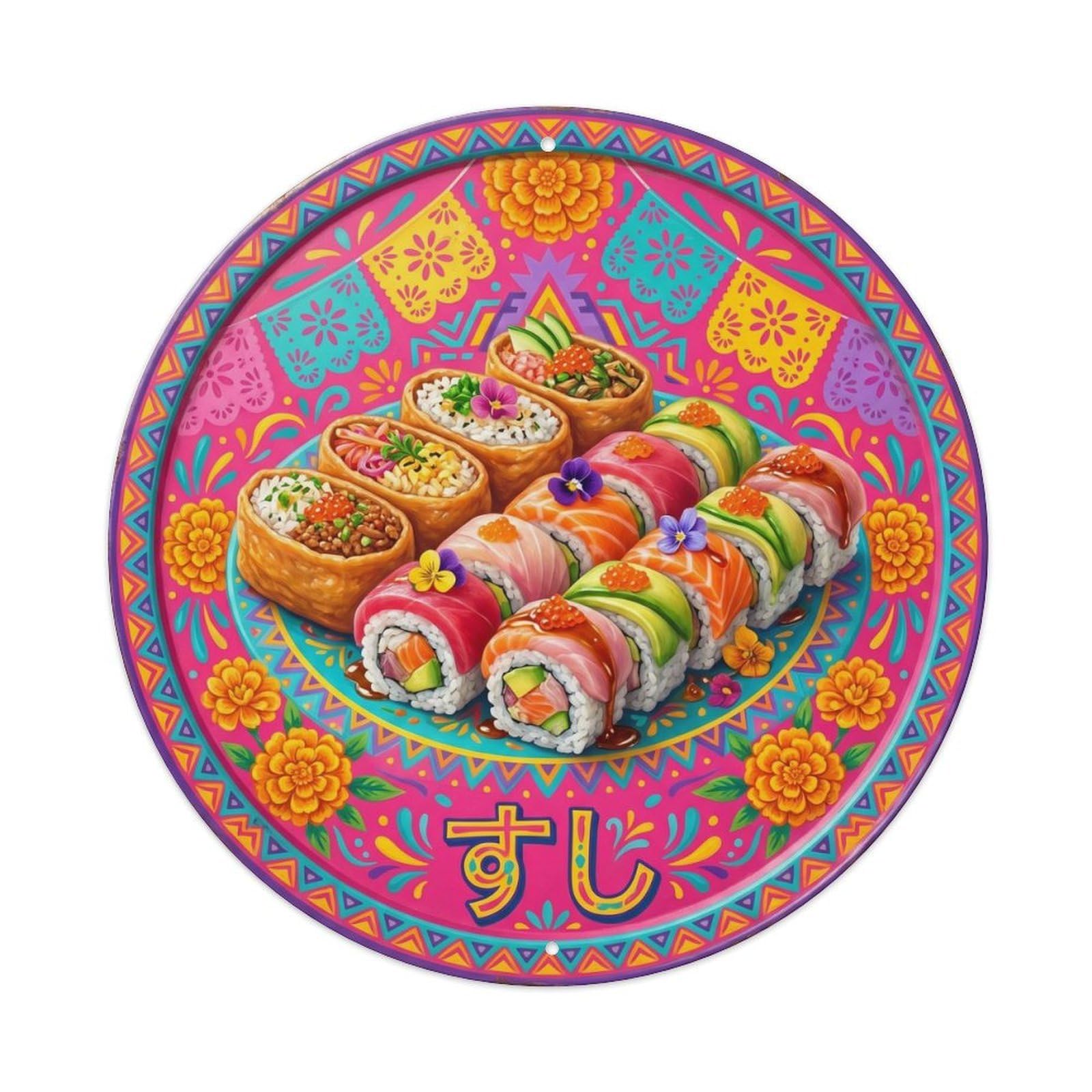 Cxhjca 8X8inch(20X20cm) Japanese Sushi Bar Colorful Folk Nigiri Restaurant Metal Tin Sign