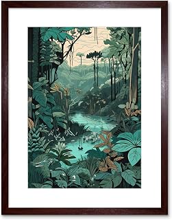 Artery8 Amazon Rainforest Flora Landscape Illustration Artwork Framed Wall Art Print 9X7 Inch