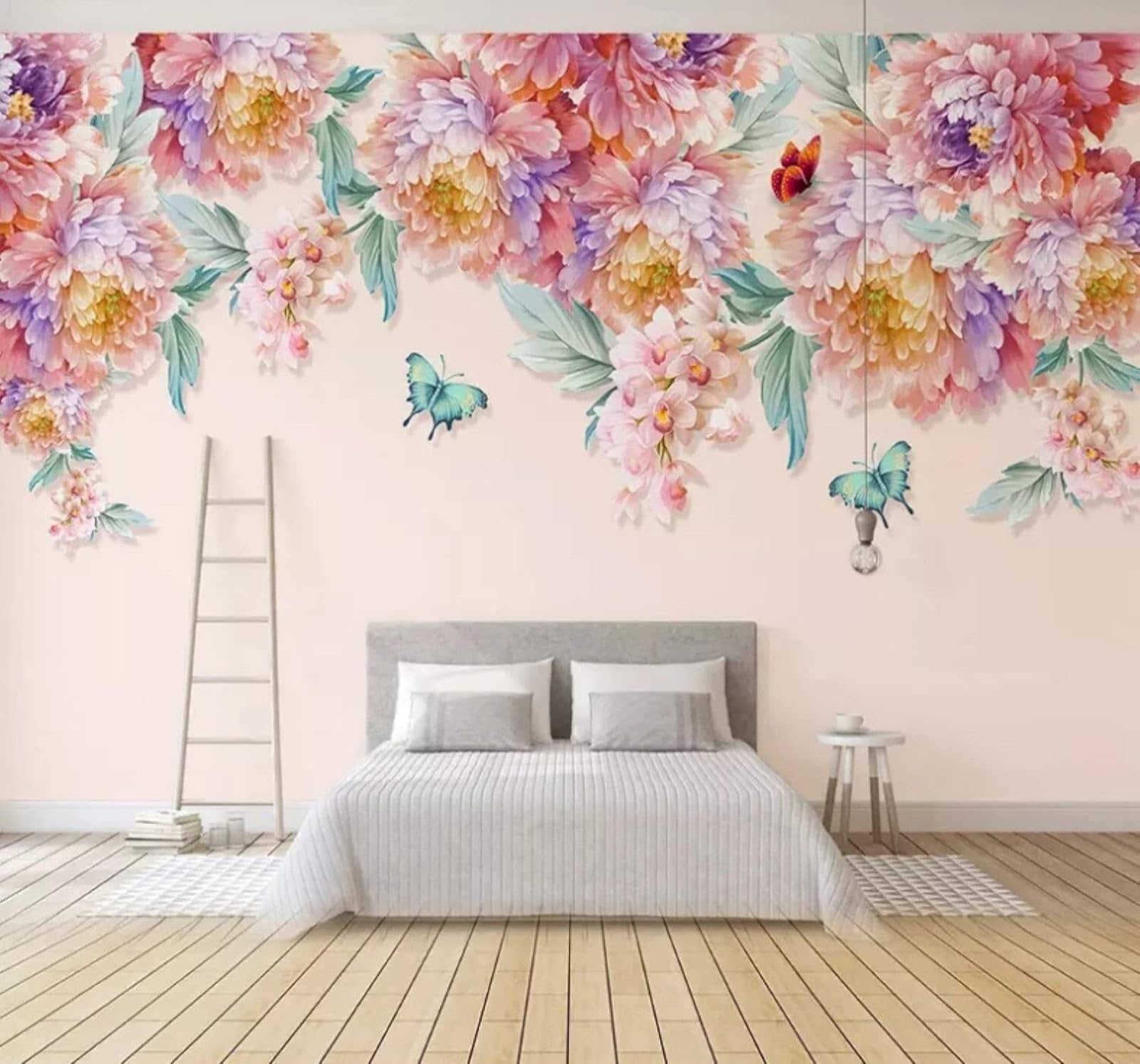 XLMING Hand Drawn Cosy Floral Pastoral Butterflies 3D Wallpaper Luxury Home Dining Decor Paste Sofa Living Room The Wall for Bedroom Mural-430cm×300cm