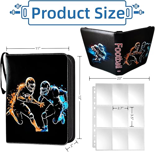 Miniatura 2 de Carpeta de tarjetas de fútbol, carpeta de tarjetas de 9 bolsillos con 40 fundas extraíbles, bolsillo de doble cara, para todos los deportes, álbumes