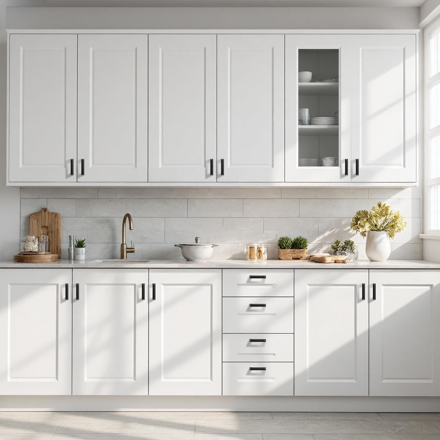 Gobrico 20 Pack 3 inch Hole Centers Cabinet Pulls, Matte Black Kitchen Cabinet Handles, Solid Zinc Alloy Drawer Pulls, 3-3/8" Total Length for Bathroom Cupboard