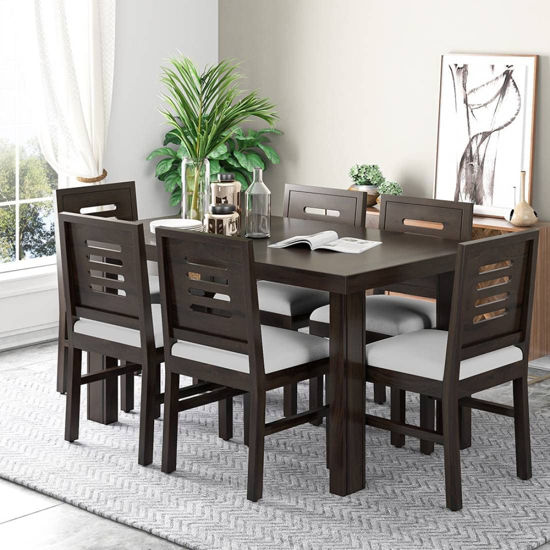 WOODBONE Sheesham Wood 6 Seater Dining Table with 6 Chair for Living Room | Sheesham Wood Dining Set | Hotel Restaurant Dining Set | 6 Seater Dining Set (6 Seater Dining, Walnut)-image-23