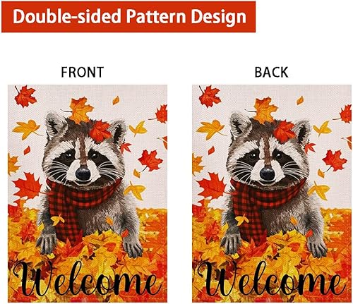 Miniatura 6 de Bandera de jardín de hojas de arce de bienvenida de otoño de 12.5 x 18 pulgadas, doble cara, mapache de temporada, decoración rústica de otoño para