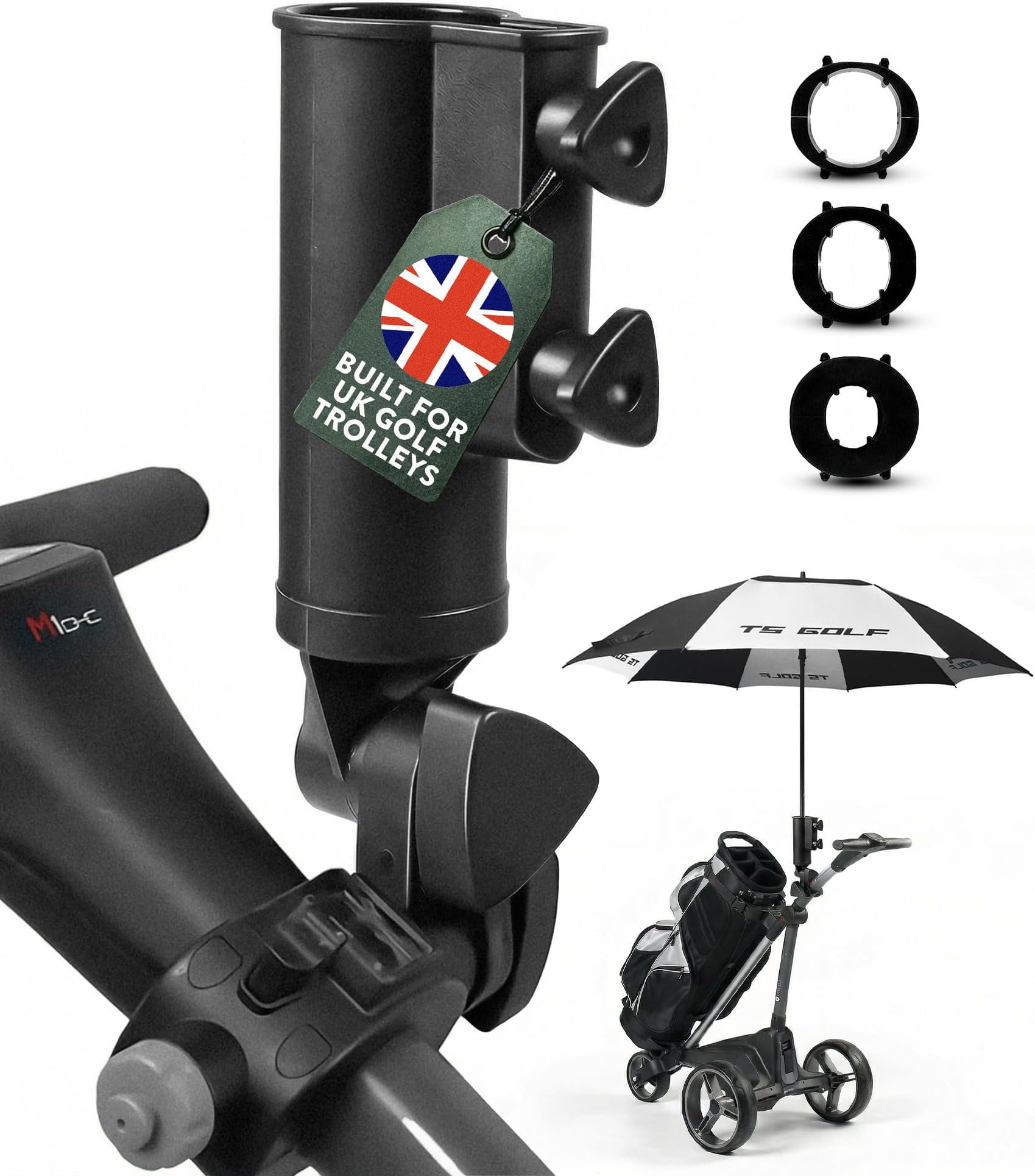 Motocaddy Powakaddy Universal Golf Umbrella Holder fits all Models Accessory Station on Frame Golf Cart Umbrella Holder Adjustable Stand Golf Trolley…