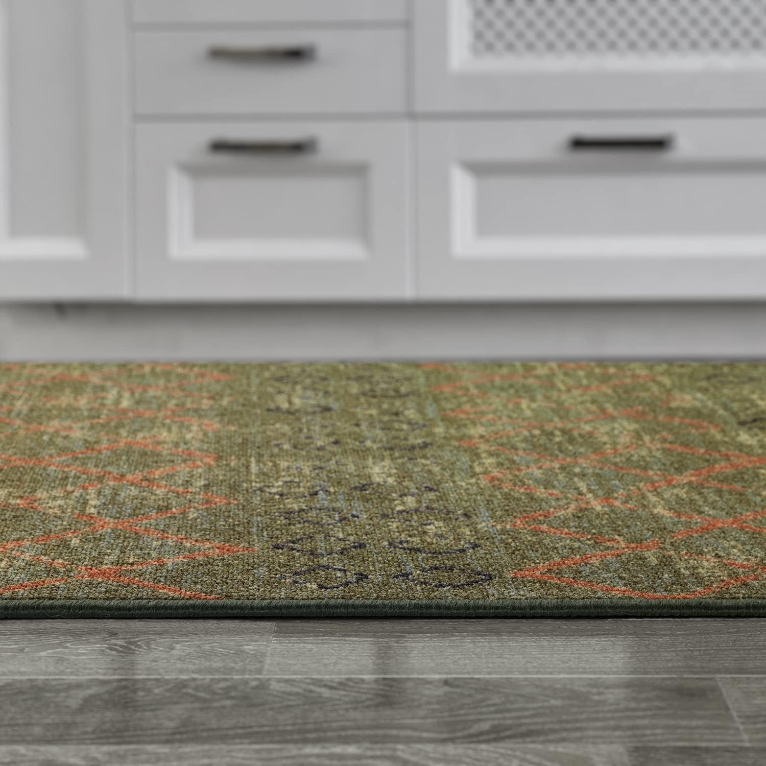 Antep Rugs Alfombras Non-Skid (Non-Slip) 2x3 Rubber Back Bohemian Distressed Moroccan Boho Low Pile Profile Indoor Area Rug (Green, 2' x 3')