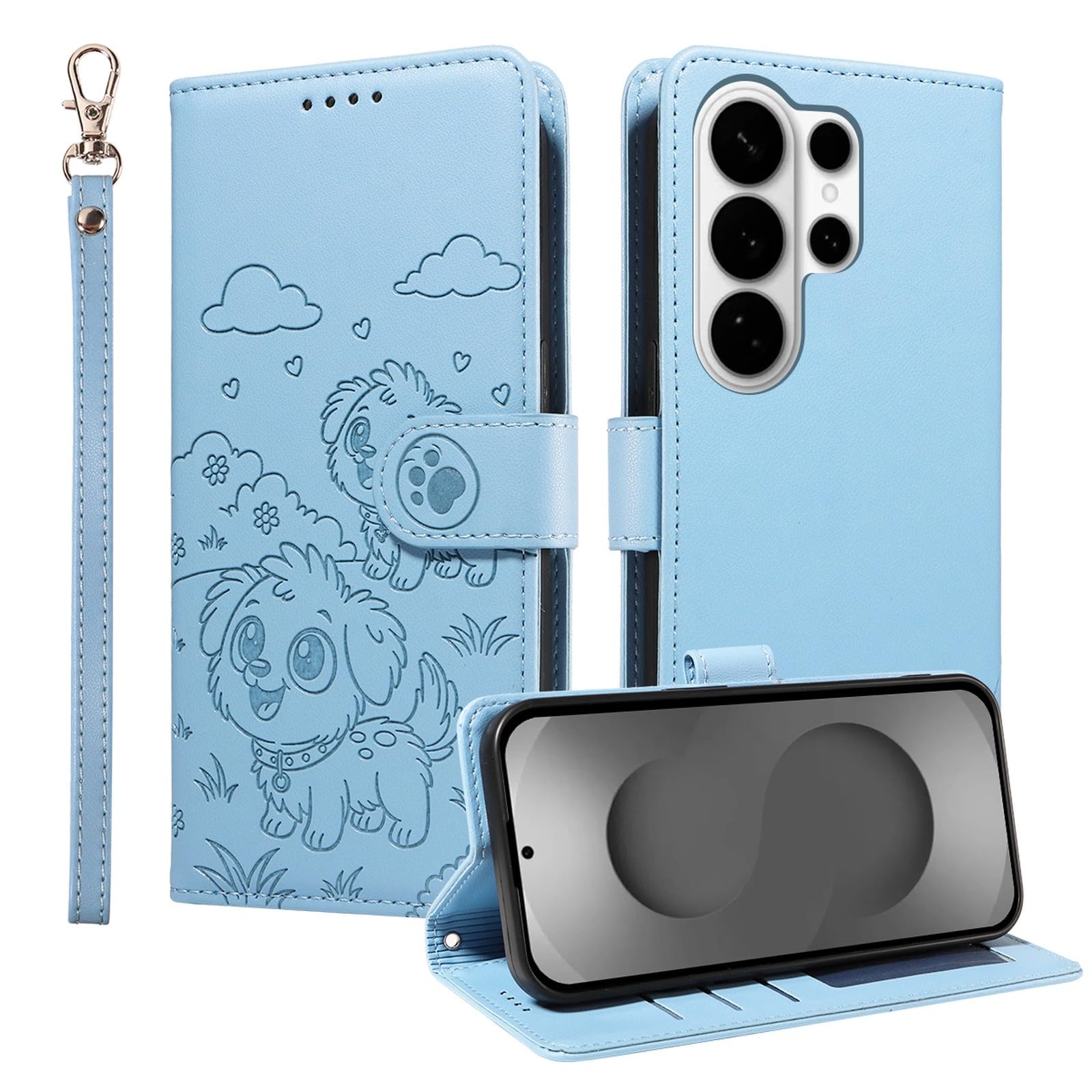 Étui compatible avec Samsung Galaxy S23 Plus antichoc bleu cuir à rabat