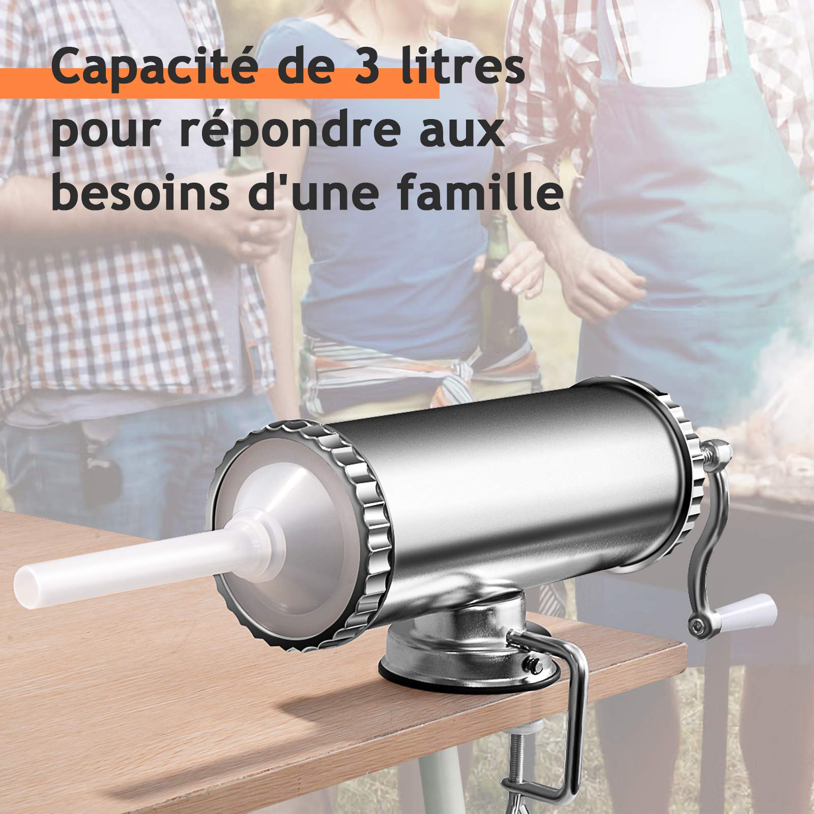 DREAMADE Poussoir à Viande Horizontal/Vertical, Machine à Saucisses Manuel avec 3 Tubes(15mm,19mm,22mm), pour Cuisine, Restaurant ou Cantine (Horizontal, 2,4 L)