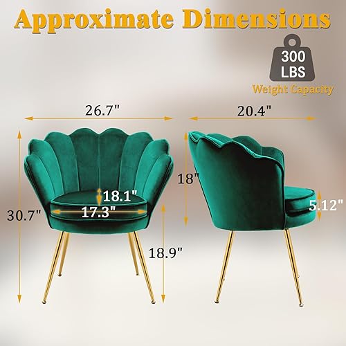 Miniatura 2 de Juego de 2 sillas decorativas para sala de estar, silla de tocador tapizada de terciopelo con respaldo, patas de metal dorado, silla auxiliar