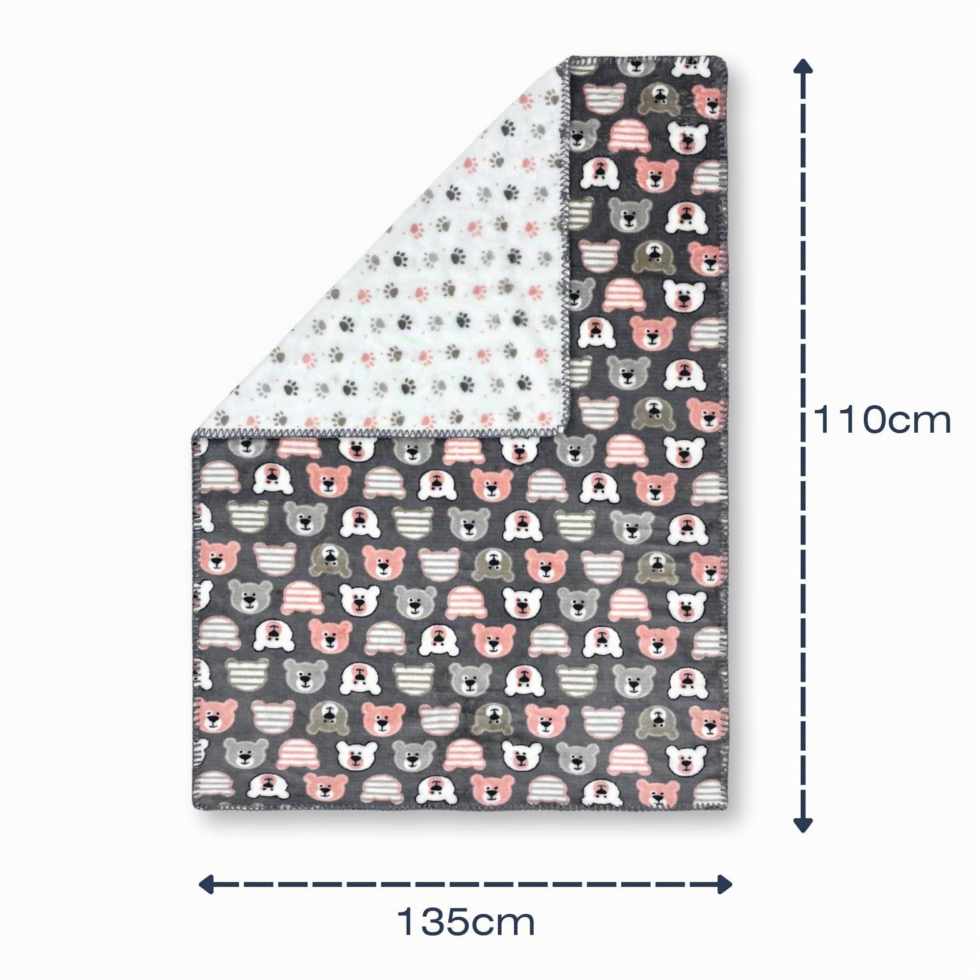 baby idea - Copertina Neonato Invernale Di Alta Qualità Calda e Morbida Con Profilo Ricamato a Mano Copertina Pile Lettino Made In Italy (135 X 110, Orsetto Grigio)