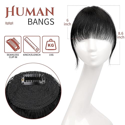 Miniatura 3 de FELENDY Flequillo con clip, 100% cabello humano, flequillo francés, flequillo, flequillo, natural, recto, frontal, plano, limpio, completo bang