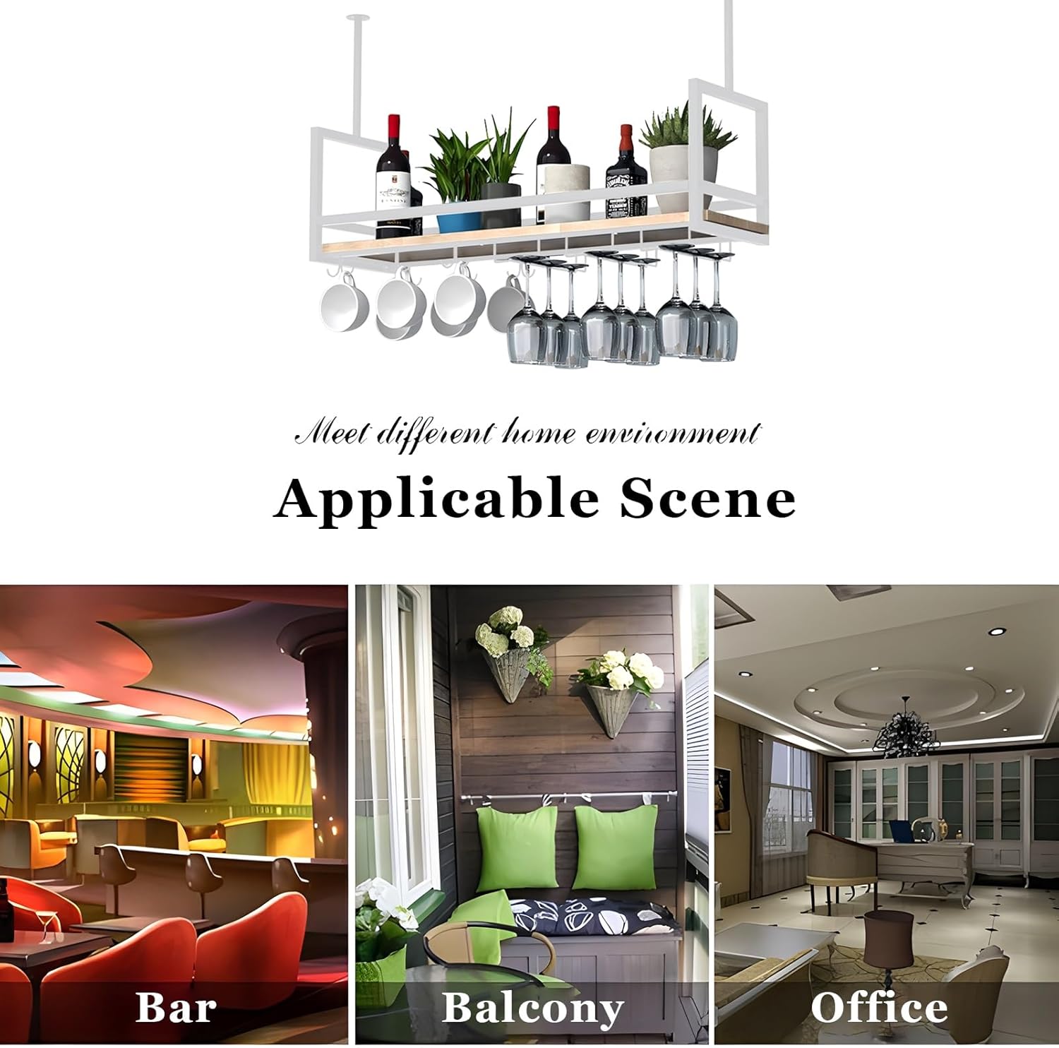 Ceiling Hanging Shelves for Pots, Wine Glasses, Plants & Books - Metal Display Rack for Bar, Cafe, Kitchen & Office (100x30x60cm) - Stylish Storage Solution