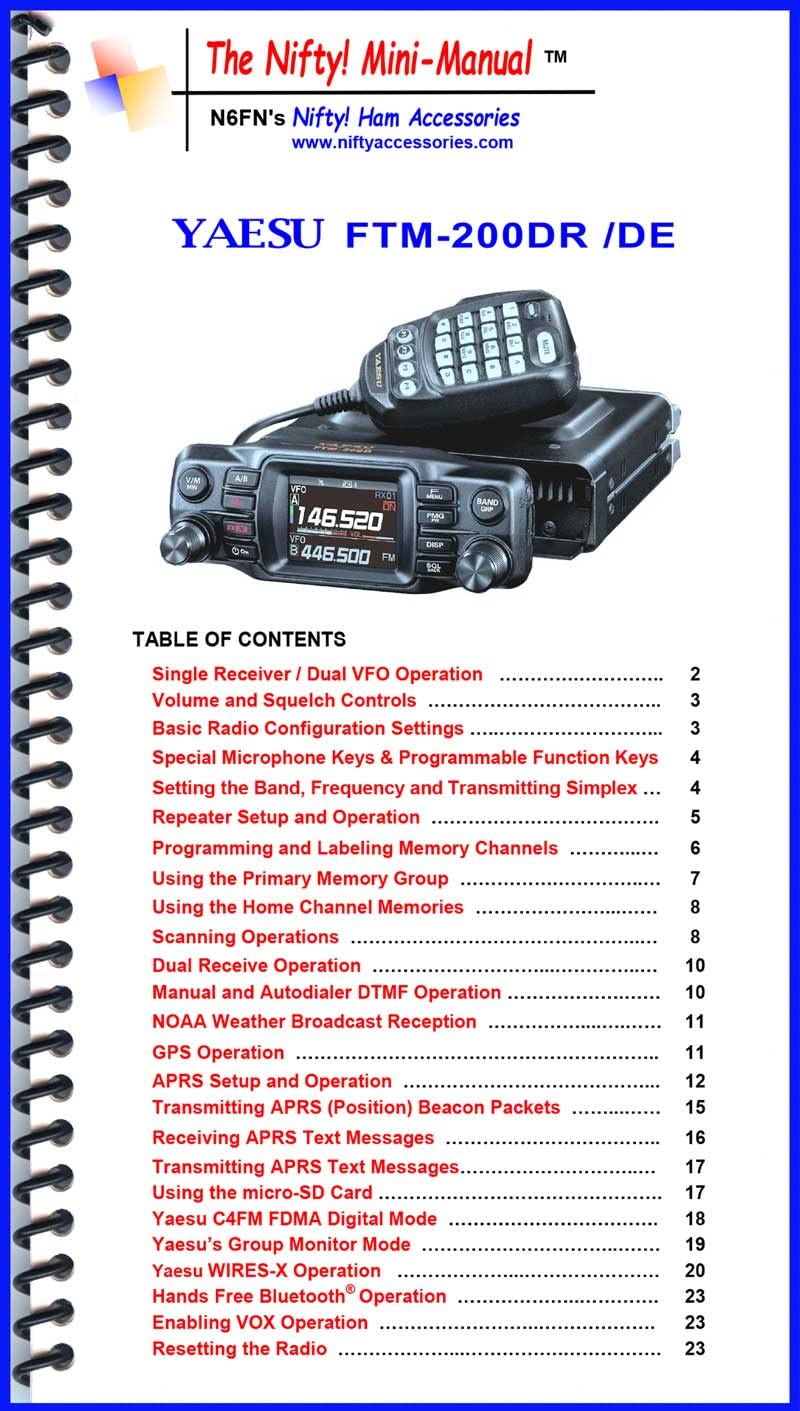 Yaesu FTM-200DR / DE Mini-Manual by Nifty Accessories