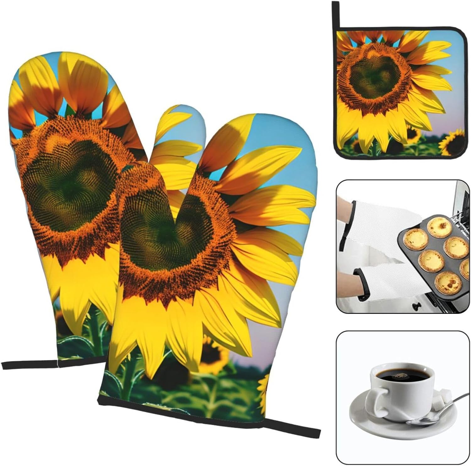 Sunflowers Flowers Print Heat Resistant Microwave Gloves, Used for Baking, Cooking, and Fashion Kitchen Essentials