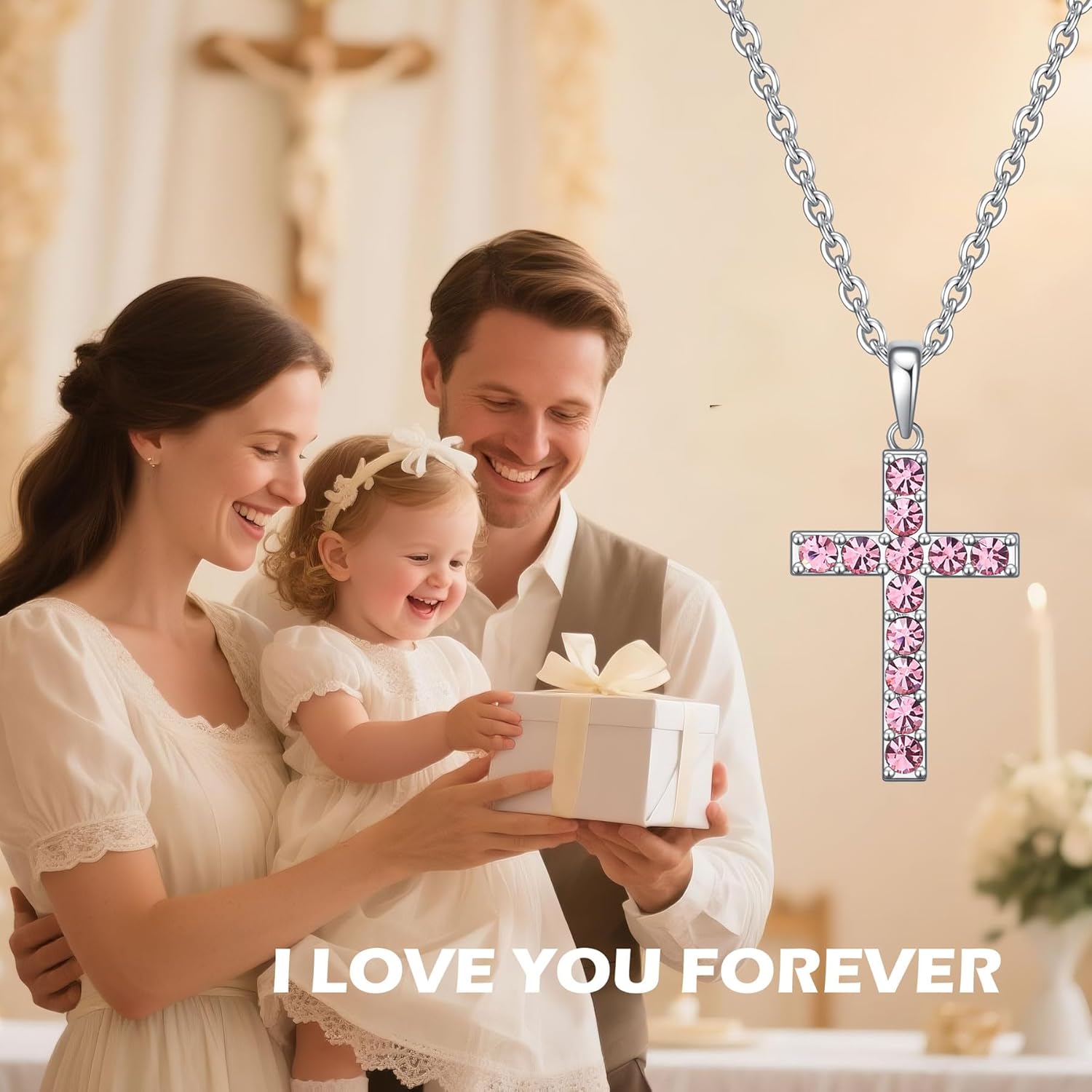 Birthstone Cross Necklace for Women,First Communion Gifts Easter Baptism Cross Jewelry Pendant Gifts - Image 7