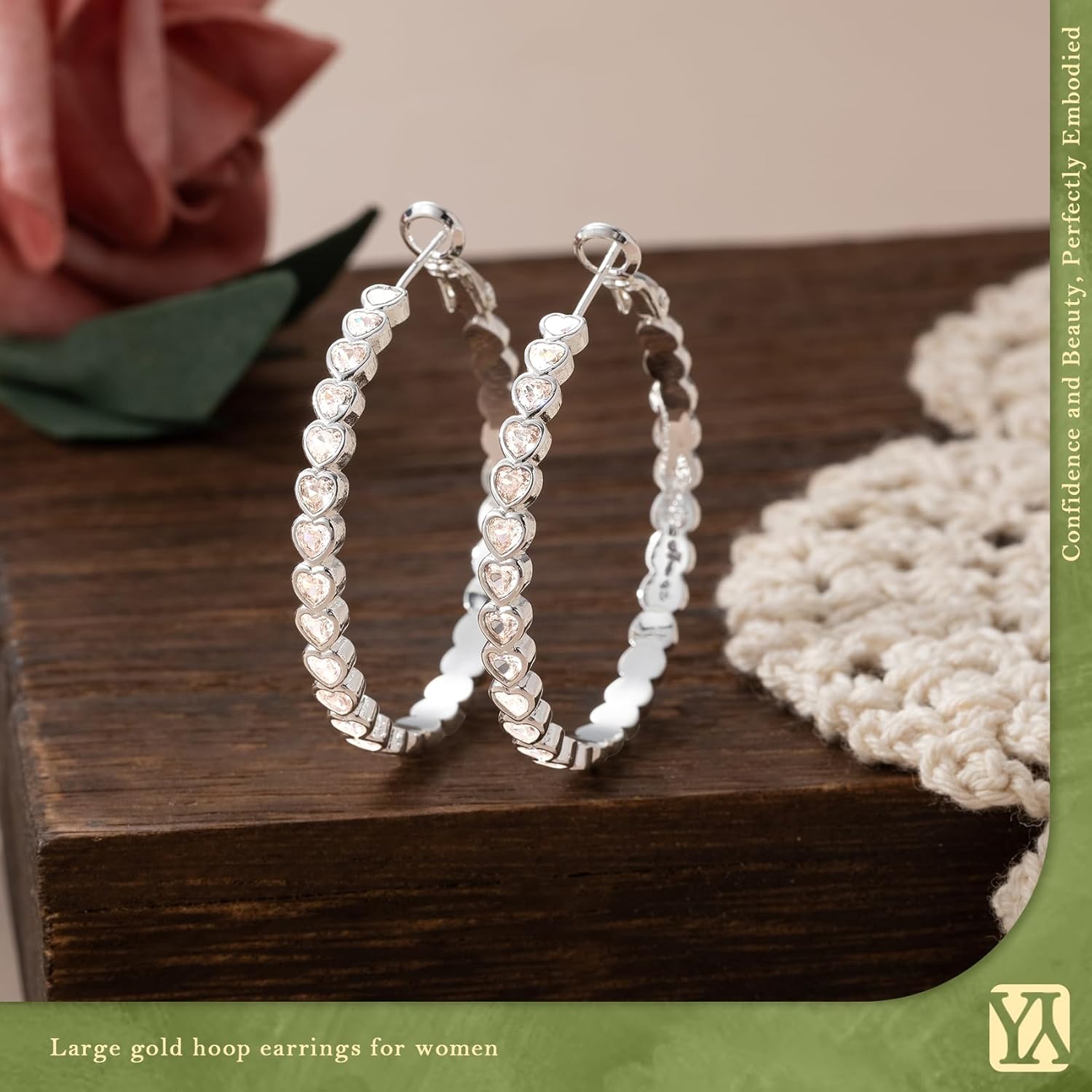 YOUNGYUE Heart 925 Sterling Silver Hoop Earrings for Women Hypoallergenic 14K Gold Plated Hoop Earring for Women Non Tarnish Large Rhinestone Hoop Earrings with Sparkly Cubic Zirconia 30/40/50mm - Image 7