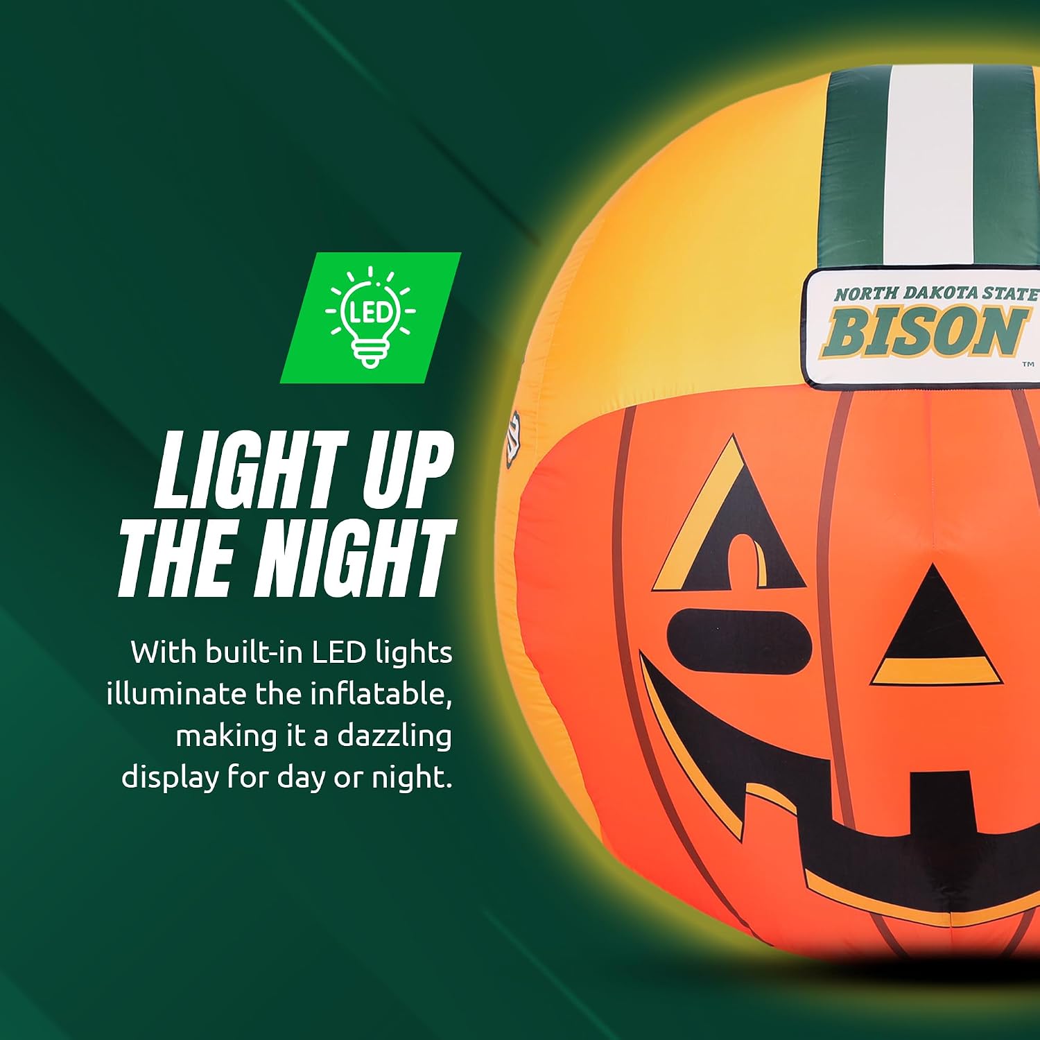 Sporticulture NCAA North Dakota State Bison 4ft Inflatable Jack-O’-Helmet with LED Lights & Built-in Blower - Halloween Merchandise Decor Ideal for Lawn, Front Yard, and Backyard Party Decoration