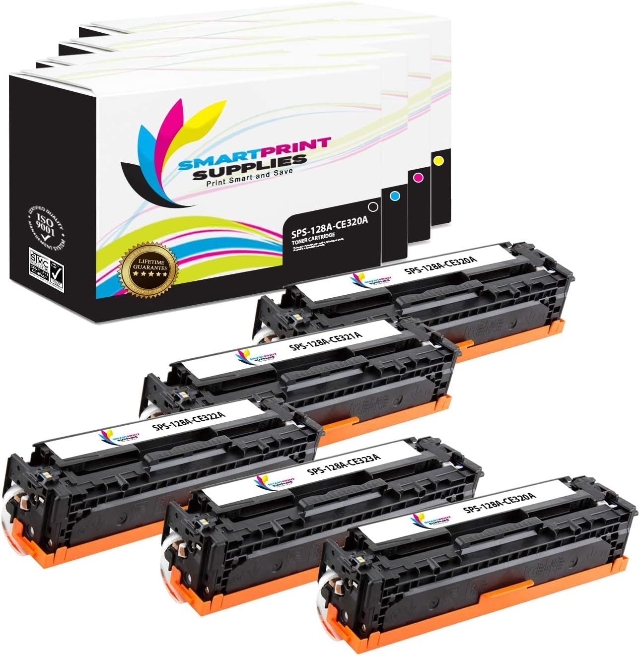 Compatible 128A Toner Cartridge Replacement for HP LaserJet CM1415 CP1525 Printers (CE320A Black, CE321A Cyan, CE322A Magenta, CE323A Yellow) - 5 Pack