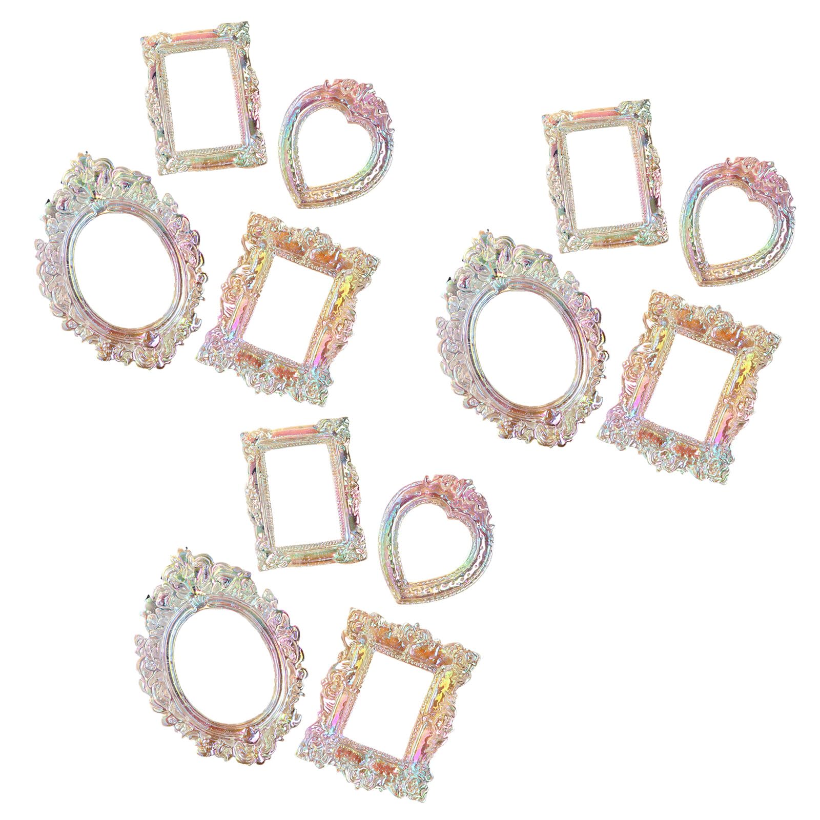 12PCS Small Antique Resin Picture Frame Miniature Rectangular Oval Jewelry Display Photo Frame for Weddings Party Decors Antique Picture Set