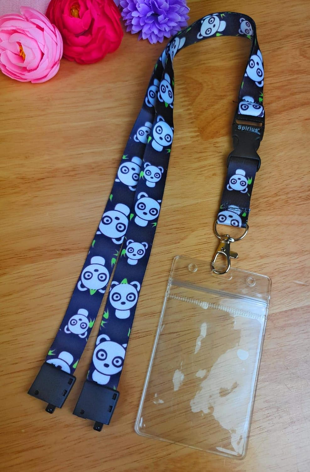 SpiriuS Lanyard Breakaway Neck Strap with Zip-Lock Waterproof Clear Plastic Badge Holder ((Pandas in Black + Waterproof Holder) - Image 3