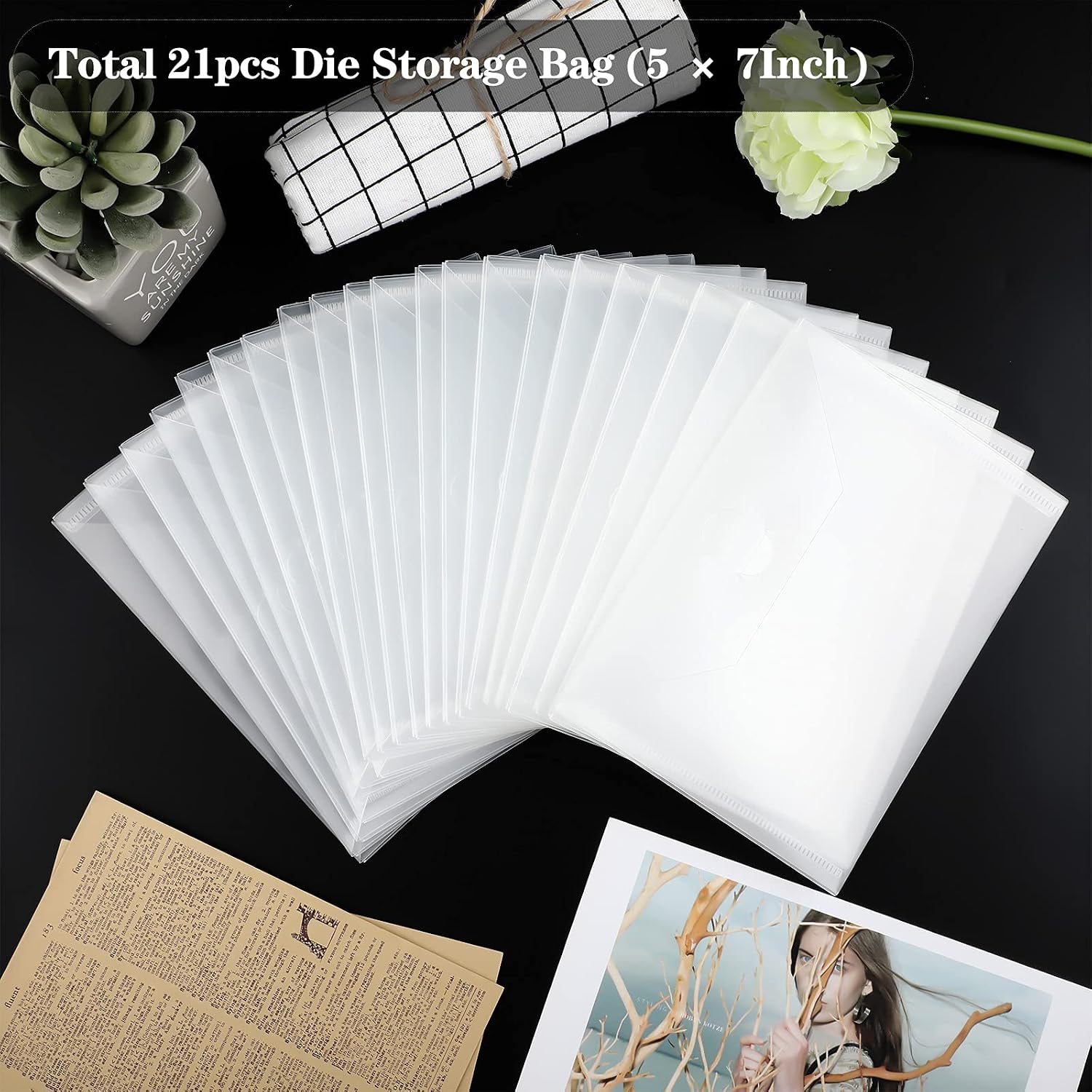 21 Pieces Clear Stamp and Die Cut Storage Bag Pockets Scrapbooking Storage Envelopes for DIY Card Making (Die Cut Not Included)(5 x 7 Inch)