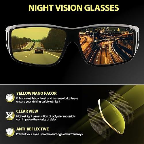 Miniatura 4 de TJUTR Night Vision Driving Glasses Fit Over Glasses for Men Women, Anti Glare Polarized Nighttime Eyewear Yellow Lens