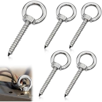 Pack of 5 Eye Bolts M8 Long Eye Bolt 304 Stainless Steel Heavy Duty Eye Bolt M8 x 80 mm with Wood Thread for Hammocks Awnings Fixed Cable