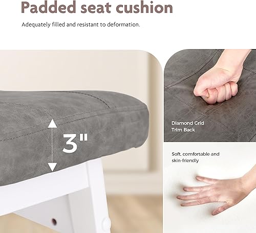 Miniatura 75 de ALPHA HOME Juego de 2 taburetes de bar, taburetes de cocina de madera maciza con cojín de piel sintética gris, taburetes de bar con base de madera