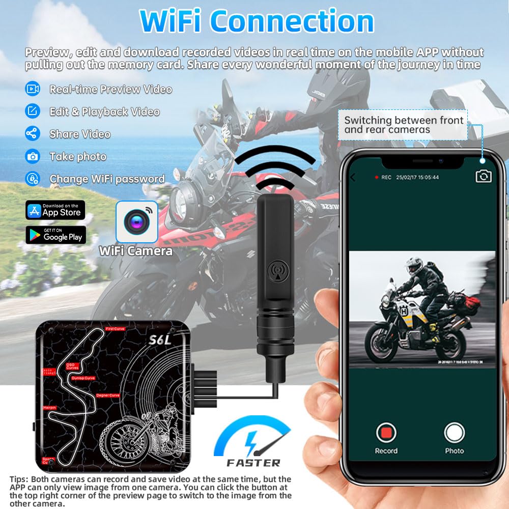 VSYSTO dash cam moto dashcam moto avant et arriere, WiFi Grand Angle de VSYSTO dash cam moto dashcam moto avant et arriere, WiFi Grand Angle de