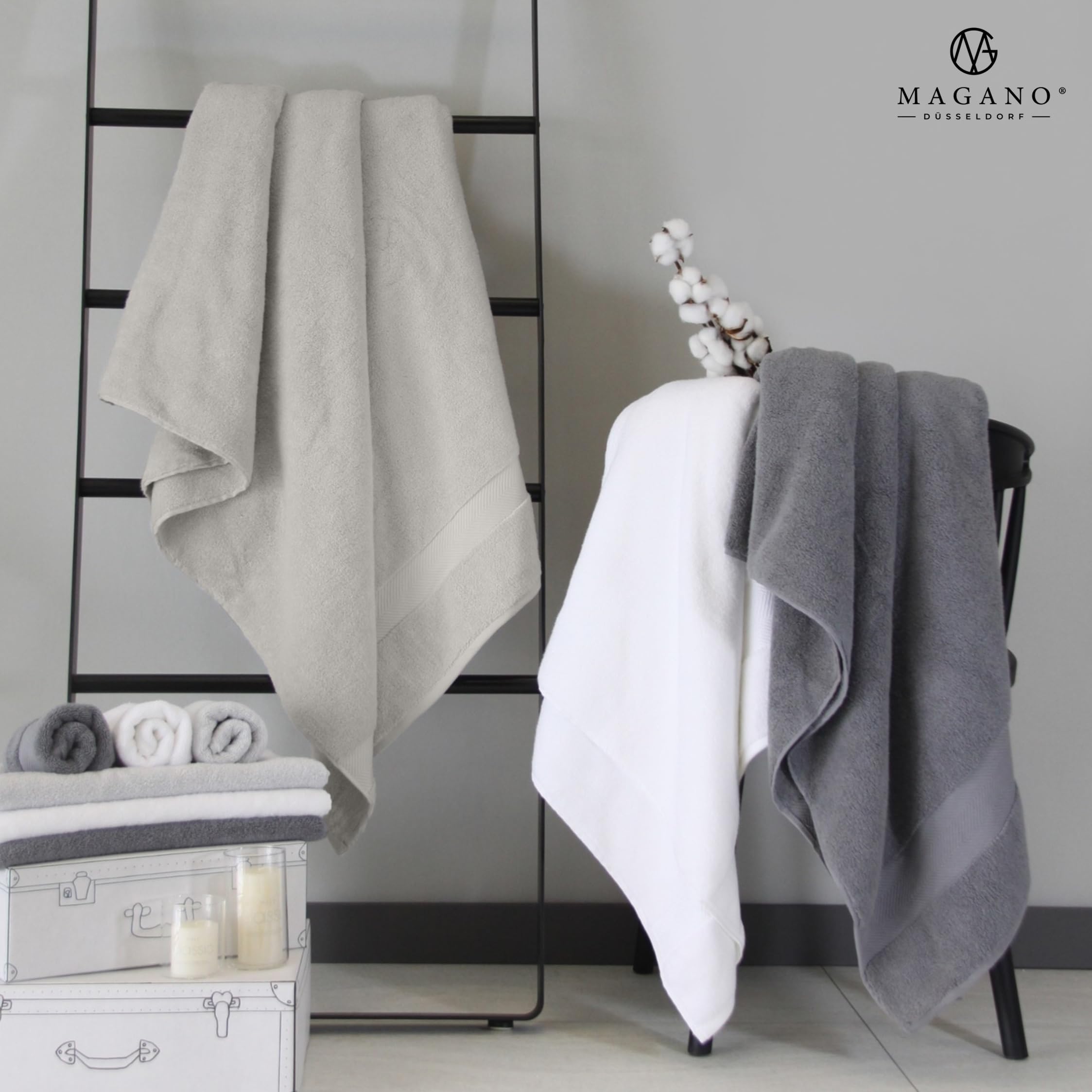 Magano® Luksusowy zestaw ręczników | 2 x ręcznik kąpielowy 70 x 140 cm biały | bambus i bawełna | 600 g/m² jakość premium | duże ręczniki kąpielowe | zestaw 2 szt. (biały)