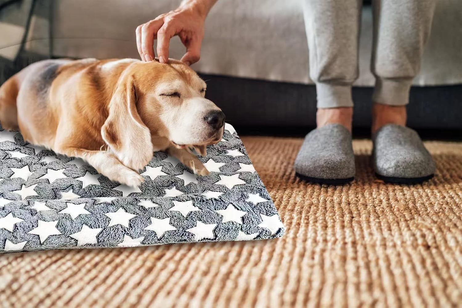 ruitong Movable Pet Pad Soft Dog Crate Mat Kennel Pad Cage Bed for Medium Small Dogs and Cats (White Star, Medium)