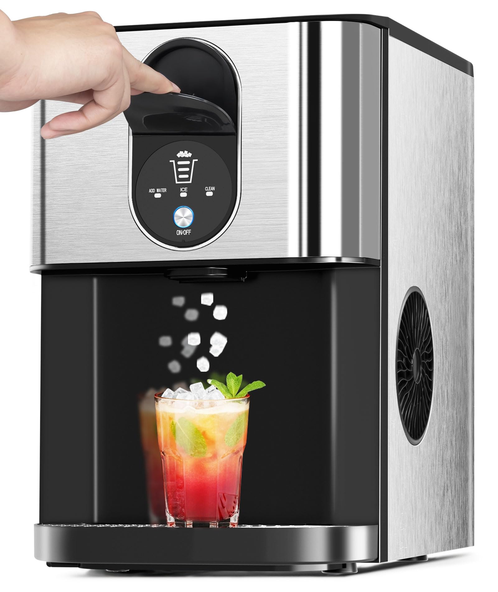 Nugget Ice Makers Countertop, 44lbs/24H Pellet Ice Maker with Ice Dispenser, Self-Cleaning, Water Reservoir, Soft Chewable Ice Maker Machine for Home/Kitchen/Office, Silver Stainless | Fridge.com