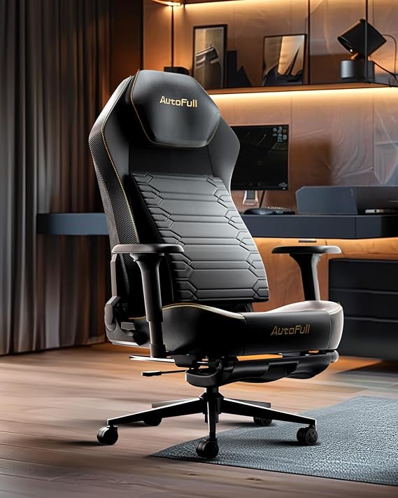 AutoFull M5 Gaming Chair, Evolution of Backrest, Wide Seat, Elevating Headrest, Office Chair, Premium PU Leather, Multi-Angle Adjustable Lumbar Support, 4D Armrest, Chair, Telework, Computer Chair, Ottoman Included, 160° Reclining, Storage, Office Chair, Black, God of War