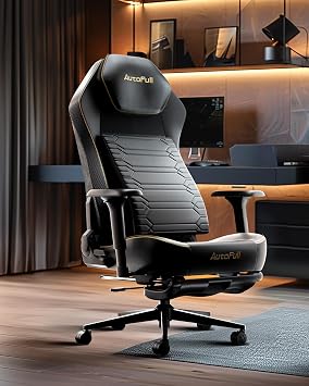 AutoFull M5 Gaming Chair, Evolution of Backrest, Wide Seat, Elevating Headrest, Office Chair, Premium PU Leather, Multi-Angle Adjustable Lumbar Support, 4D Armrest, Chair, Telework, Computer Chair, Ottoman Included, 160° Reclining, Storage, Office Chair, Black, God of War