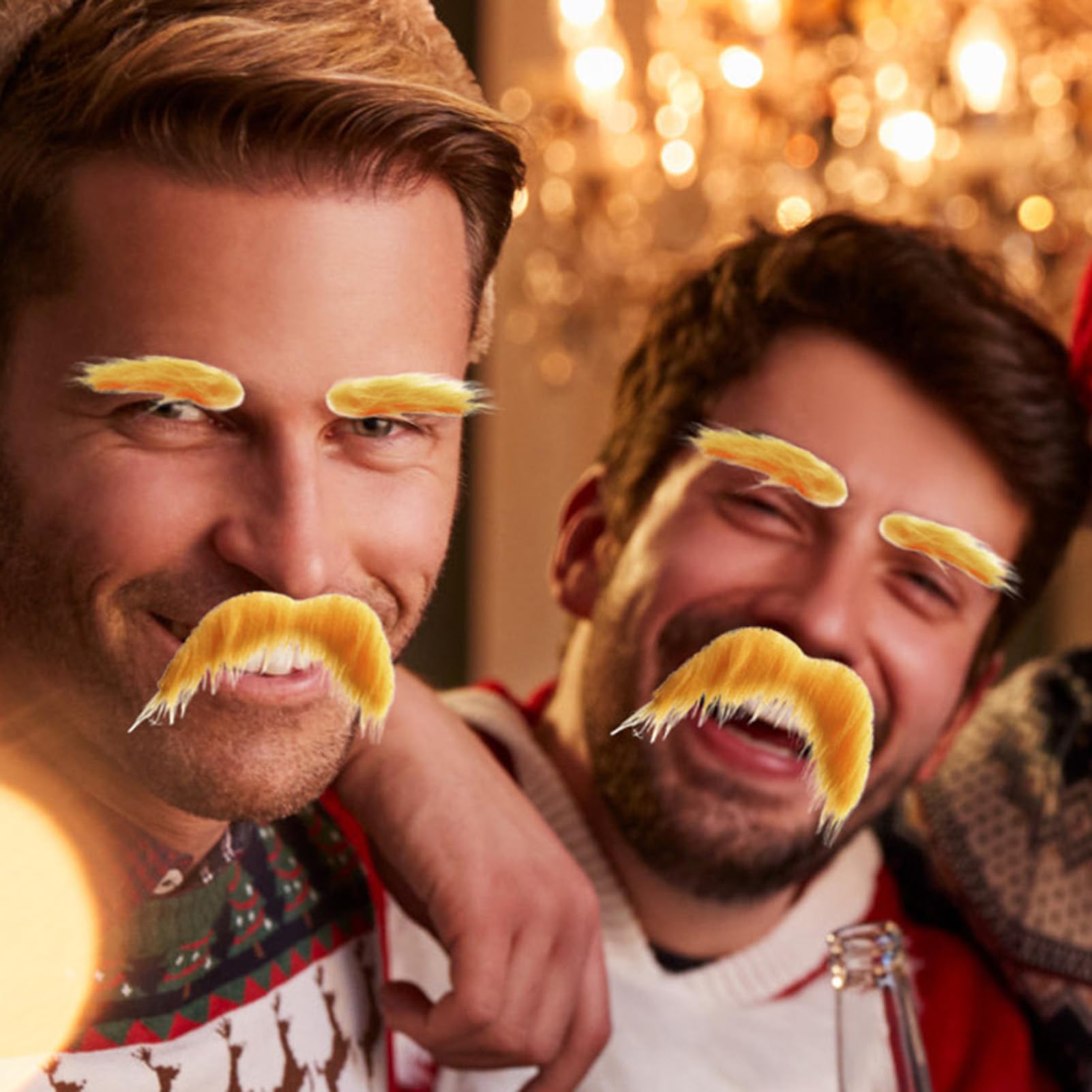 Set De 3 Bigotes Y Cejas Postizas Autoadhesivas Amarillas Para Disfraz De Anciano O Halloween