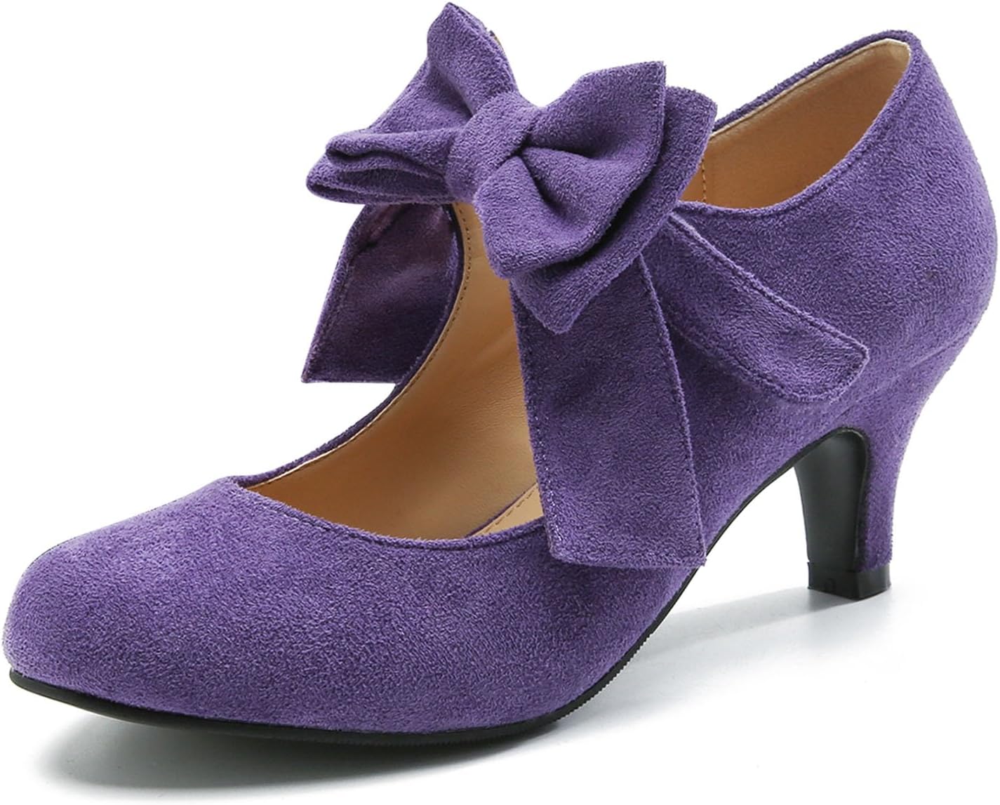 Women's Bow Mary Jane Kitten Heel Round Toe Low Heels Ankle Strap Dress Evening Party Pumps