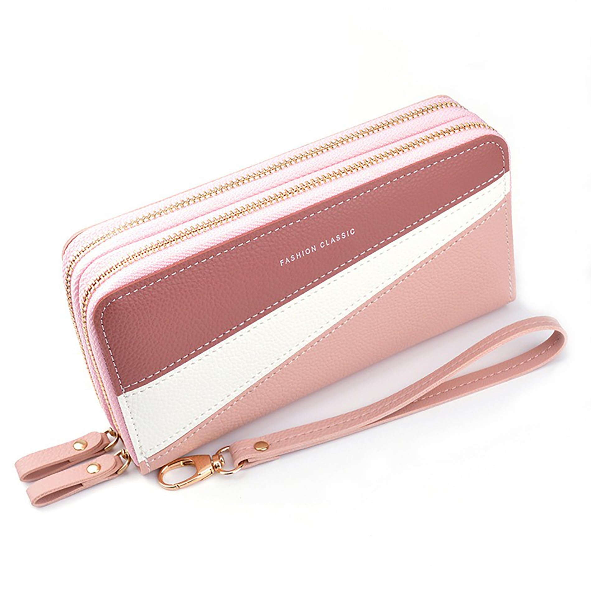 Women Zipper Wallets For Girls Leather Clutch Multi Slot Wallet Girls Zipper Coin Large Purse Wallet For Women (Pink)