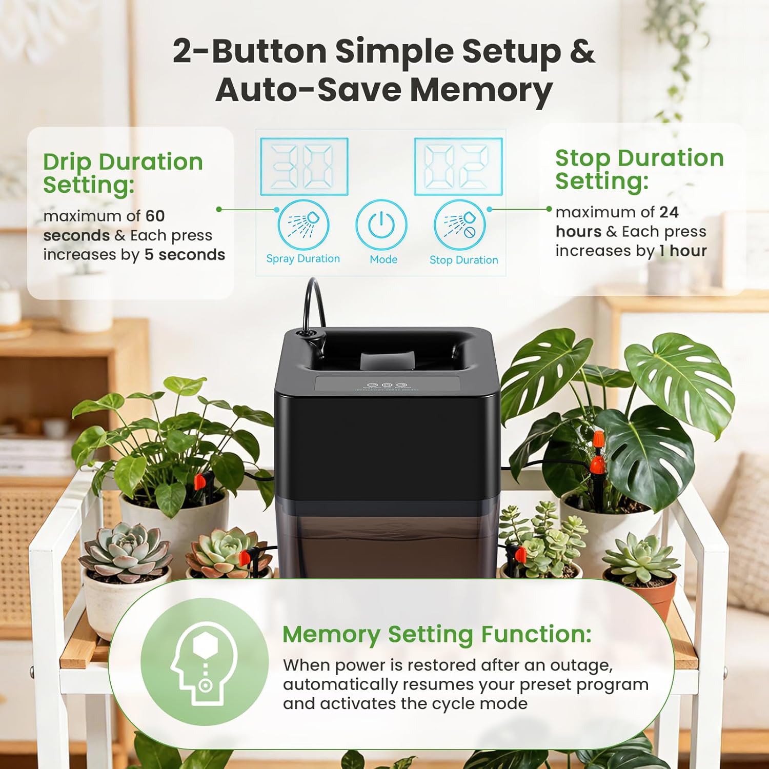 BAOSHISHAN Automatic Plant Waterer Indoor with 3.2-Gallon Water Tank, 2 Type Spray&Drip Emitter Indoor Plant Watering System for 20 Plants, Drip Irrigation System with Programmable for Vacation Garden