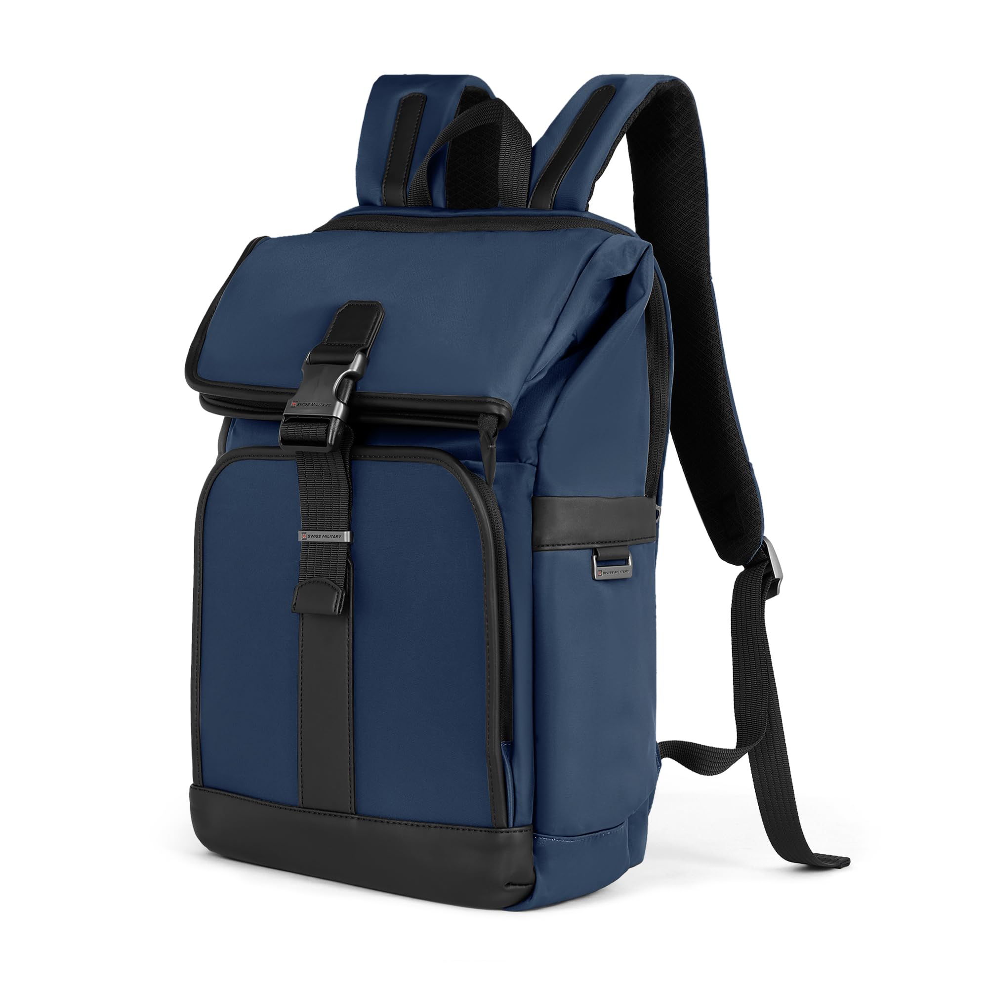 swiss military Black Gold Collection Pinnacle 19L Laptop compartment fits up to 15.6" laptops with added iPad sleeve & anti-theft Back Quick Access Pocket, Travel-Friendly with Trolley Strap-Blue-picture-11