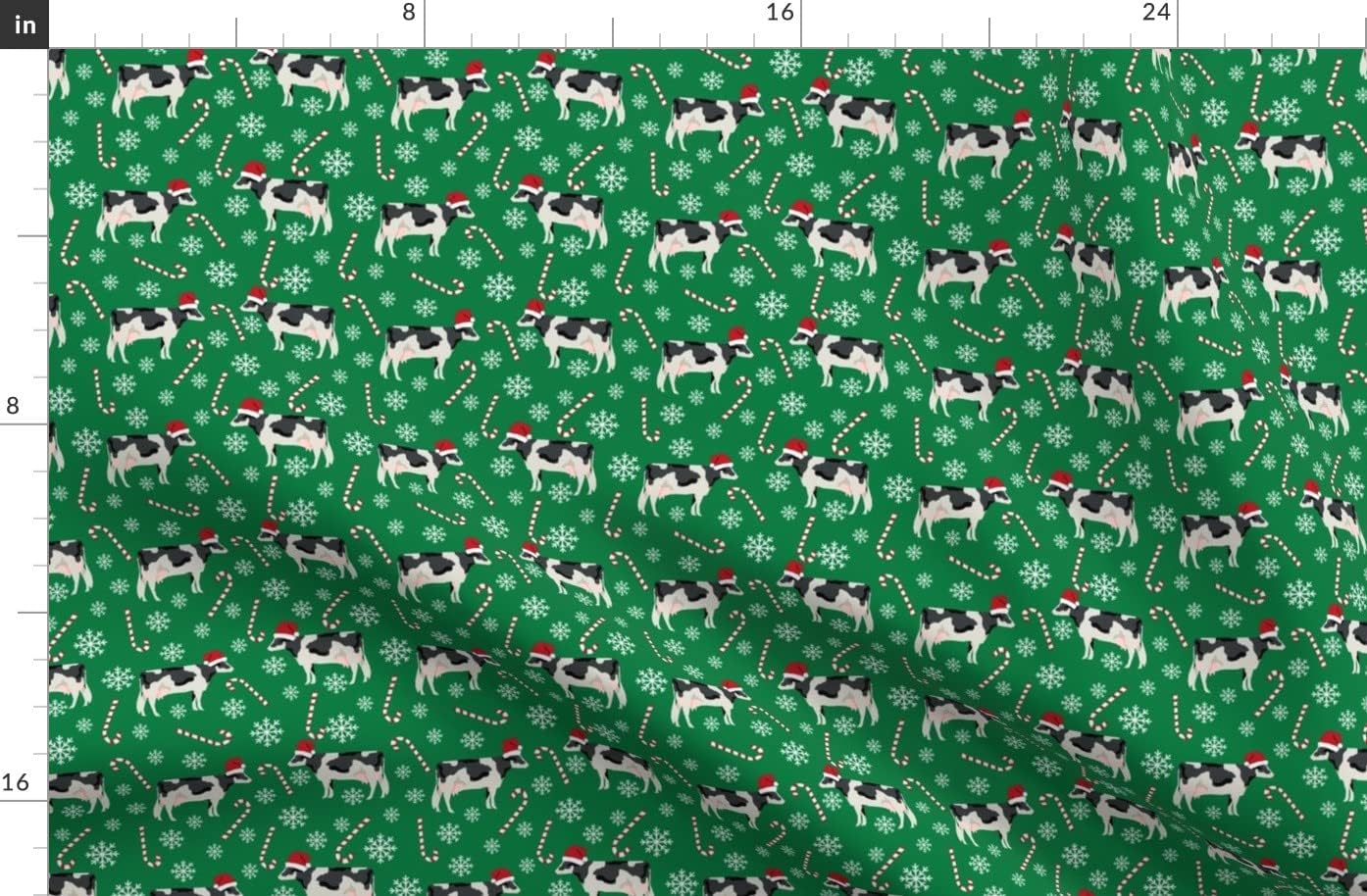 Spoonflower Fabric - Cattle Christmas Green Cow Cows Farm Pet Portrait Printed on Organic Cotton Sateen Fabric by The Yard - Sewing Quilting Apparel Home Decor