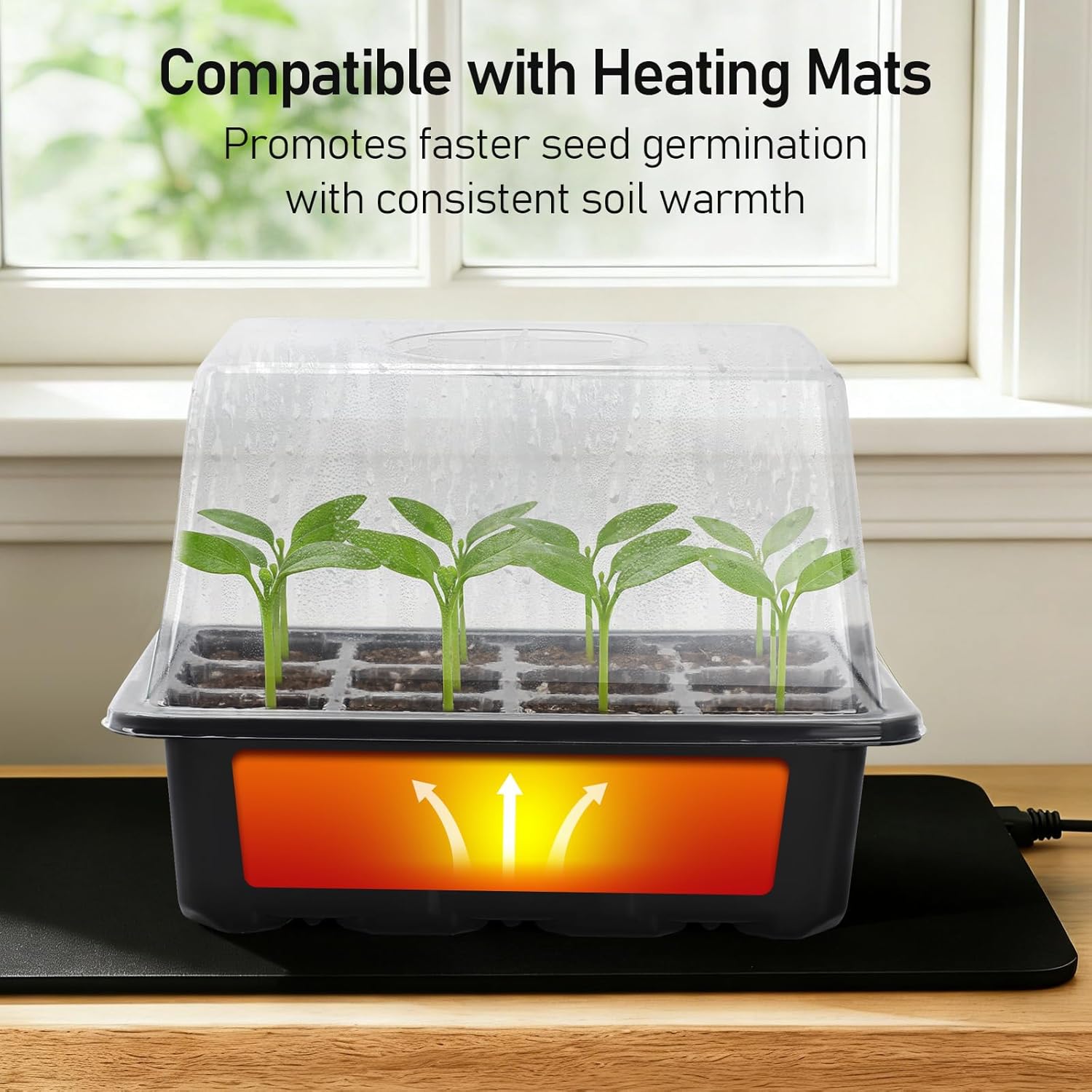 MIXC Seed Starter Tray with Elevated Lid, 120 Cells Seed Starter Kit with Adjustable Humidity Dome, Drainage Hole, Clear Heightened Lids for Indoor Outdoor Greenhouse Gardens, 10 Pack, Black