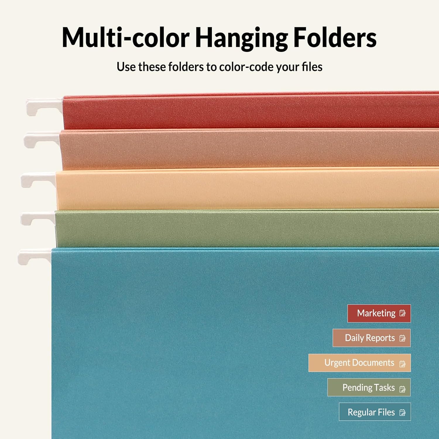 SUNEE Hanging File Folders Retro Colors, 25 Pack Letter Size File Folders with 1/5-cut Tabs, Stay Organized for Your Home and Office Bulk File and Documents