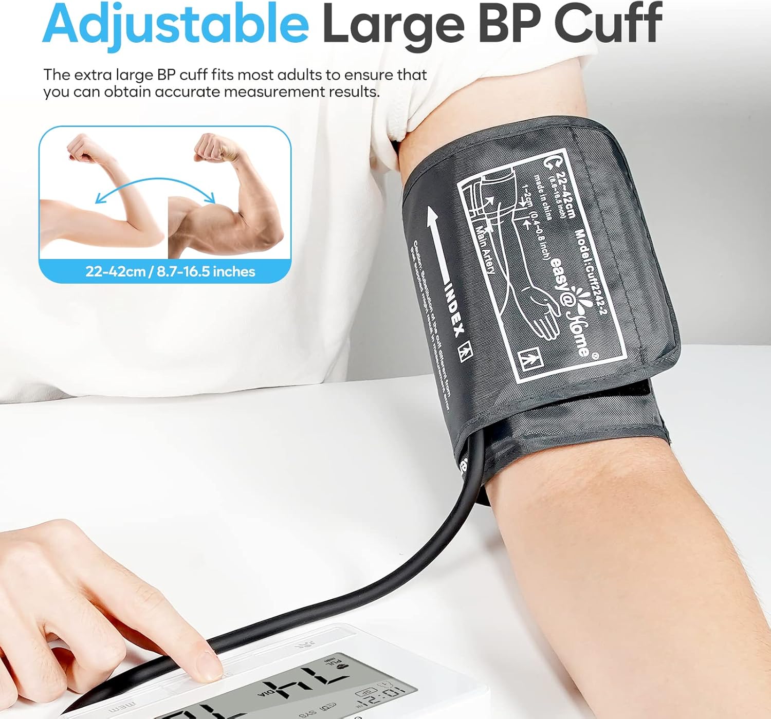 Easy@Home Blood Pressure Monitors for Home Use: Accurate Upper Arm BP Machine with Large Cuff | Automatic Tensiometre with Large LCD Display | 2 Users | Dual Power Supply | No Bluetooth