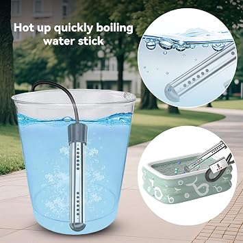 Portable Water Heater 2000W,Immersion Heater,Fast Heating Swimming Pool Heater with 304 Stainless Steel and Digital LCD Thermometer,Heats 5 Gallons in Minutes,for Home Camping Bath Pool Outdoor (A)