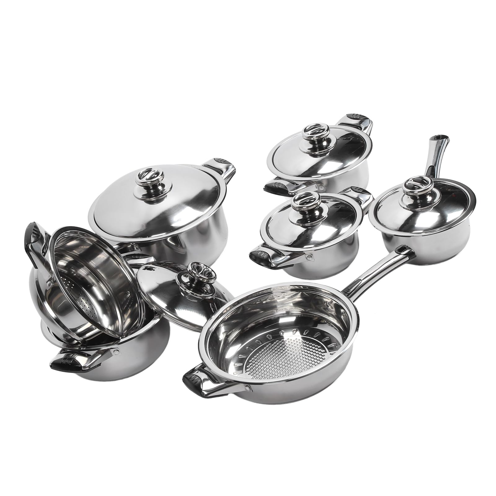 Rengue Set di Pentole in Acciaio Inossidabile Set da da 7 Pezzi Pentole e Padelle per Friggere Stufati con Conduzione del Calore Uniforme per Chef Domestico