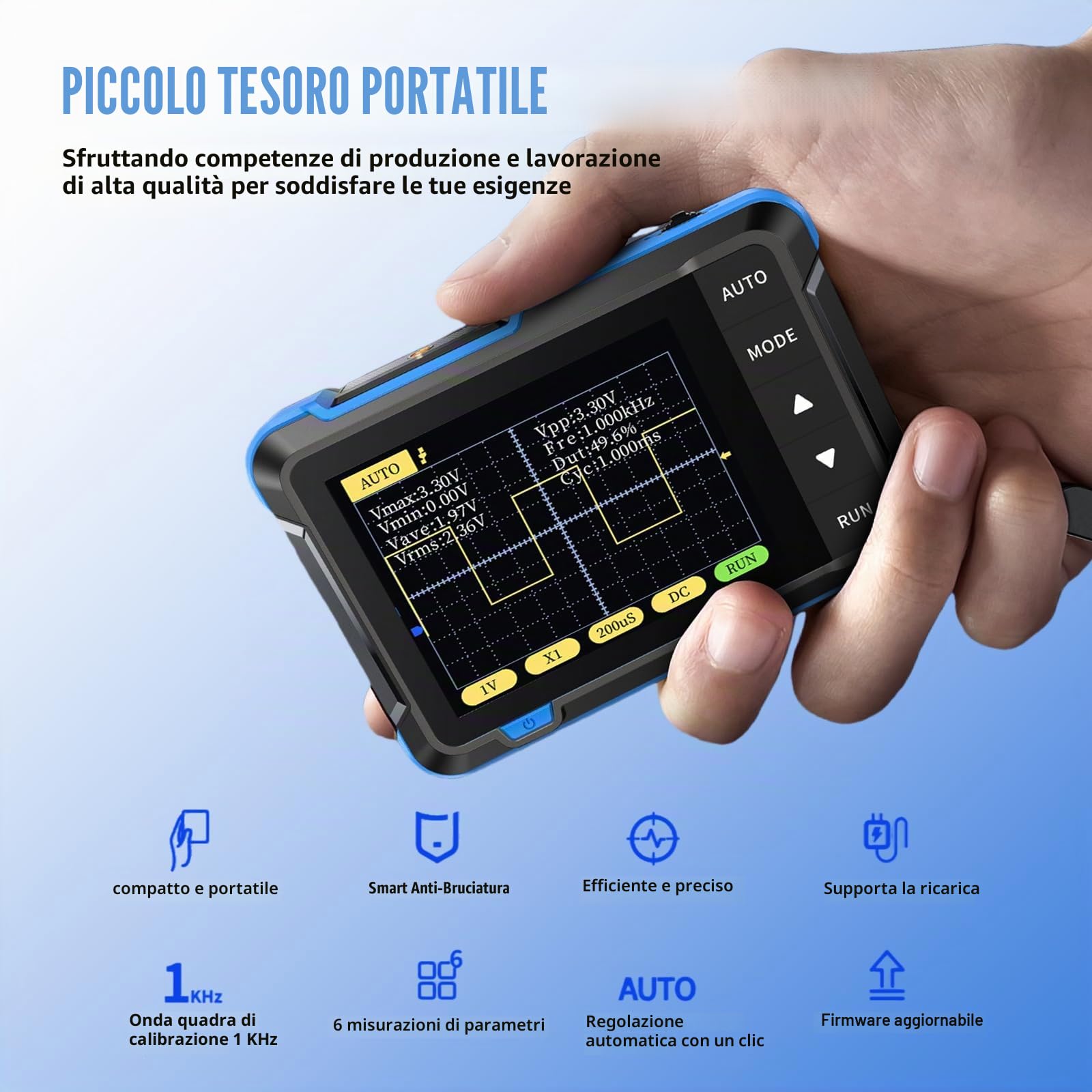 DSO152 - Mini oscilloscopio digitale, oscilloscopio digitale 200 KHz con frequenza di campionamento 2,5 MS/s, 2,8" TFT, modalità trigger Auto/Normale/Singolo, per principianti, fai da te, uso