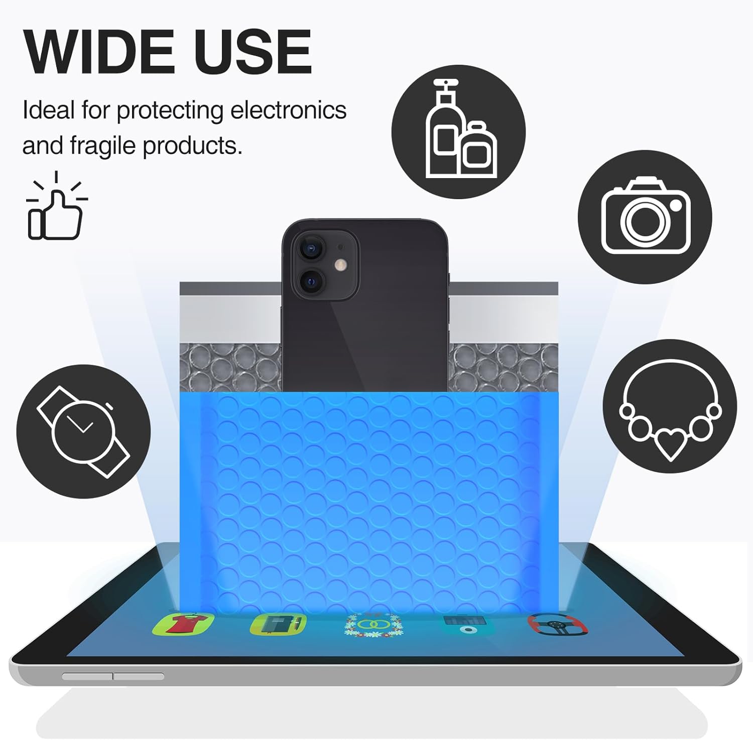 UCGOU Bubble Mailers 12x16 Inch 40 Pack Usable Size 12x15 Inch Large Padded Envelopes Blue Waterproof Packaging Bags for Shipping Self Seal Strong Adhesion Envelopes for Jewelry Makeup Supplies