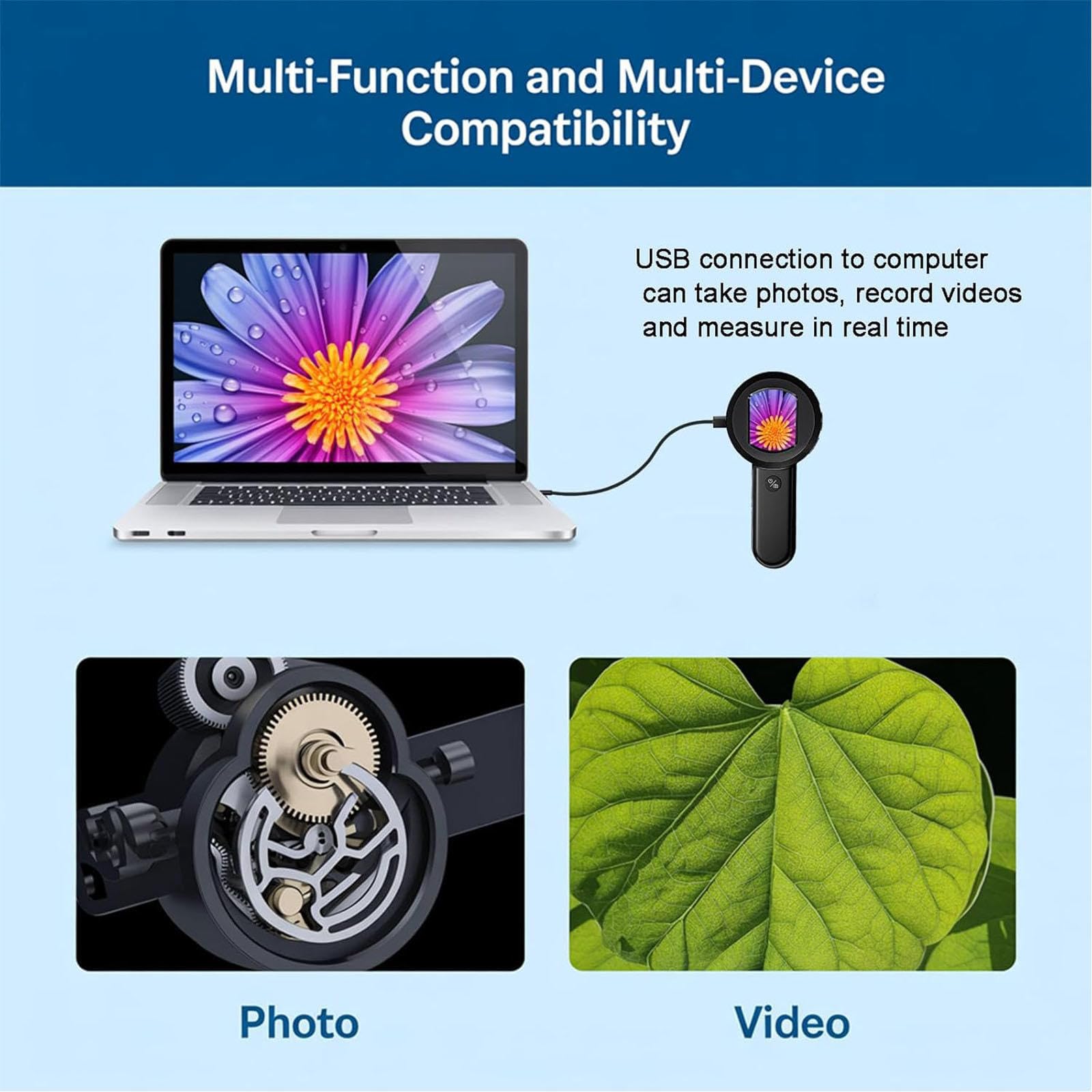 Microscopio Digital de Dermatoscopio de Mano, Analizador de Piel y Cuero Cabelludo Digital 100x con Cámara de 16MP, Pantalla LCD de 2 "para Folículo Piloso, Poro, Inspección de Cabeza Negra