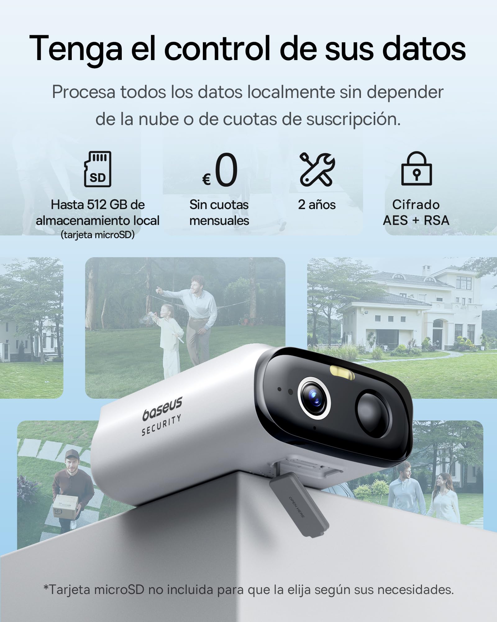Baseus Security S1 Lite [2-CAM] Camara Vigilancia WiFi Exterior Solar IP67, Camara IP Seguridad Bateria 2K 135°, Visión Nocturna a Color, Sin Cargos, Detección Humana, Compatible con Alexa y Google