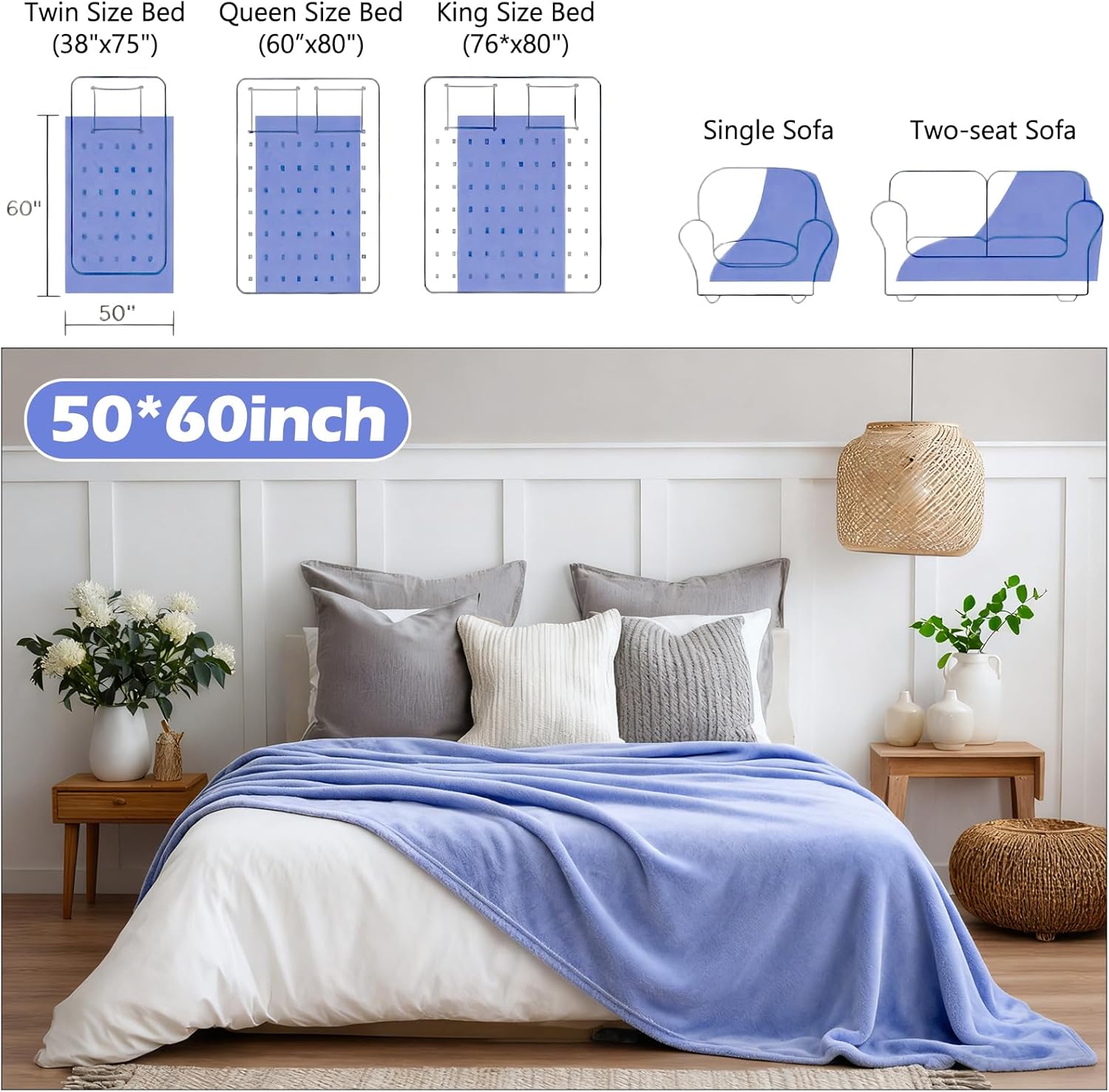 Tinideya 12 Pcs Flannel Fleece Throw Blanket Bulk 50 x 60 Inch Soft Fleece Blanket Warm Throw Blankets Coral Blankets for Couch Sofa Home Wedding Gifts Season (Blue Purple) - Image 4