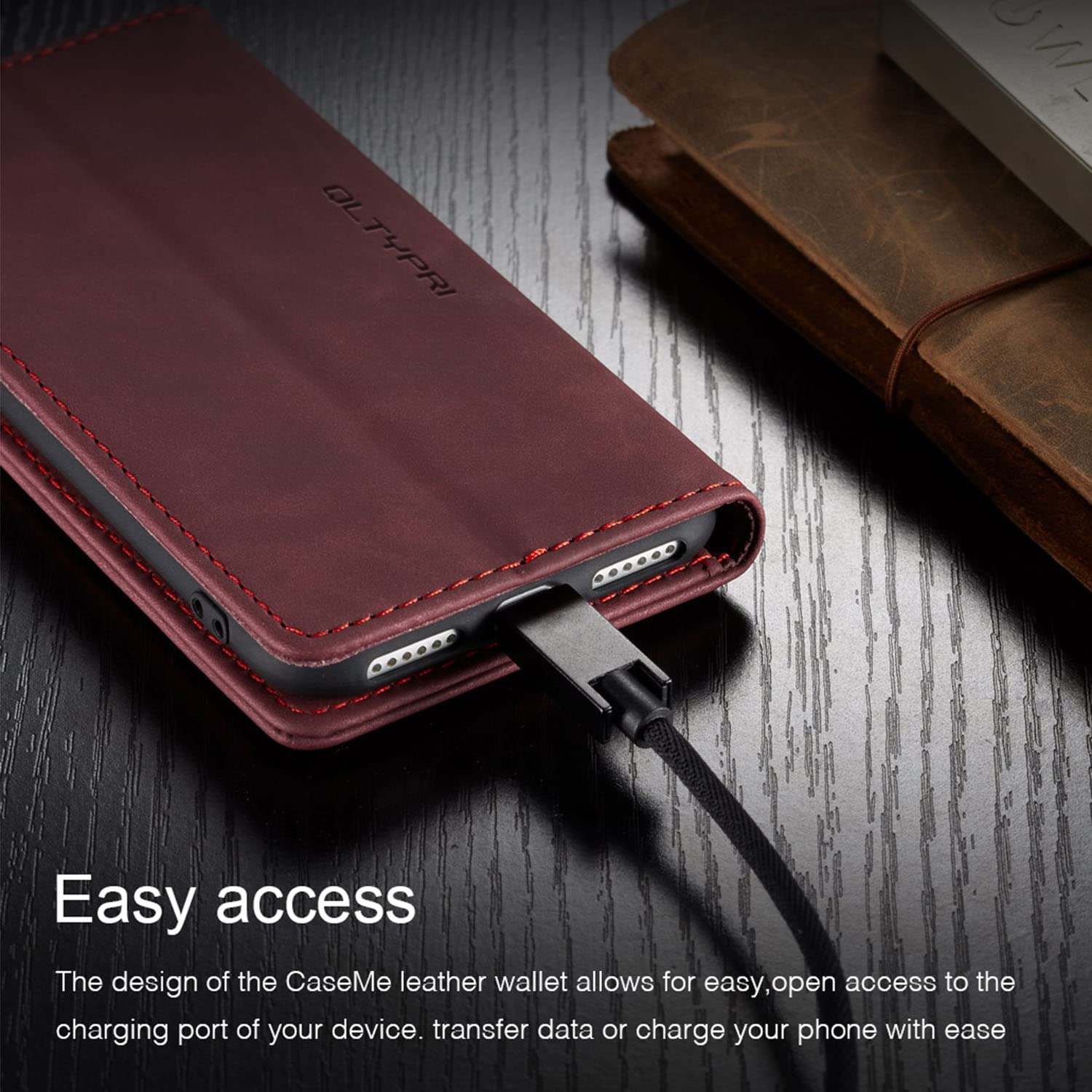 Custodia Portafoglio IPhone 11 In Pelle Vintage Rossa: 2 Portacarte, Tasca Contanti E Supporto Multiangolo